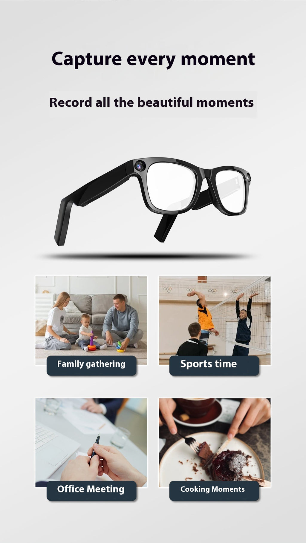 AI Smart Glasses with HD Camera & Voice Translation