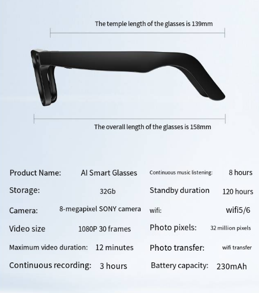 AI Smart Glasses with HD Camera & Voice Translation