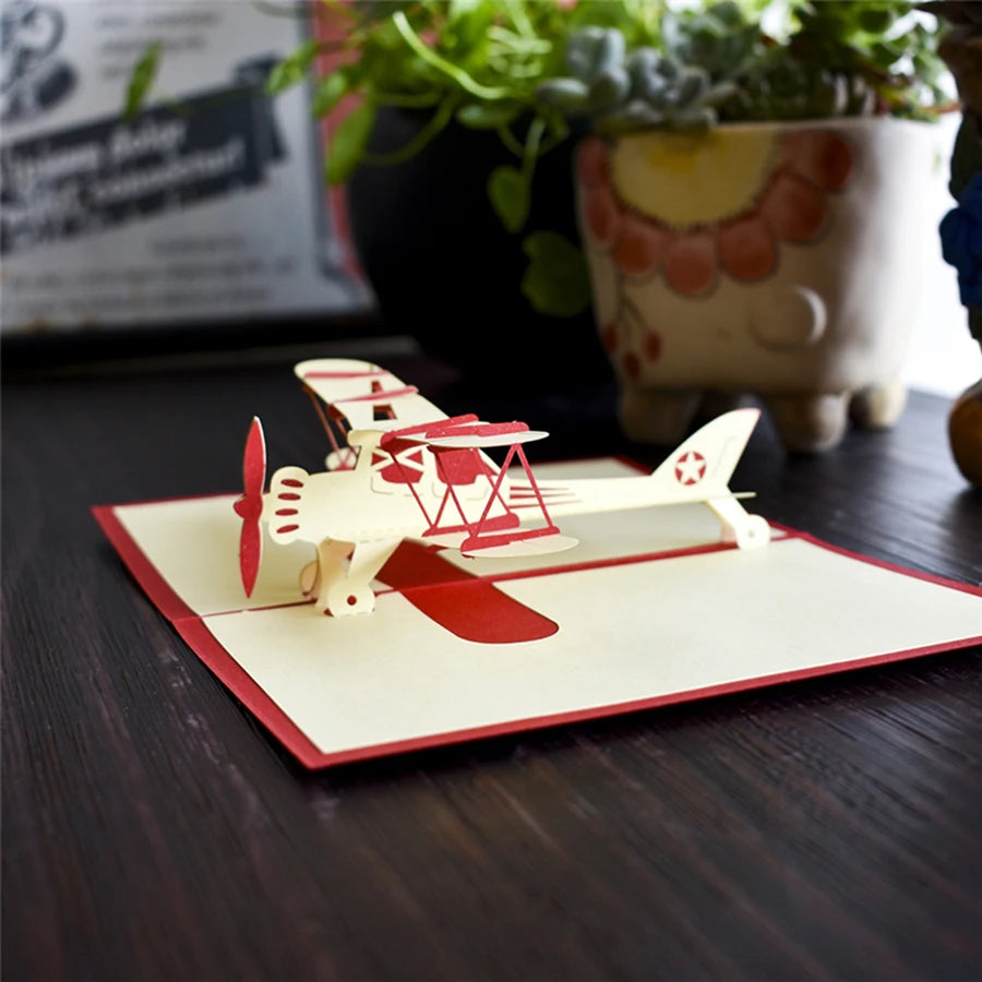 3D Pop-Up Biplane Greeting Card – Handmade Aviation Gift Card