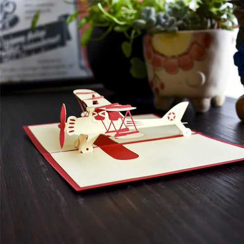 3D Pop-Up Biplane Greeting Card – Handmade Aviation Gift Card