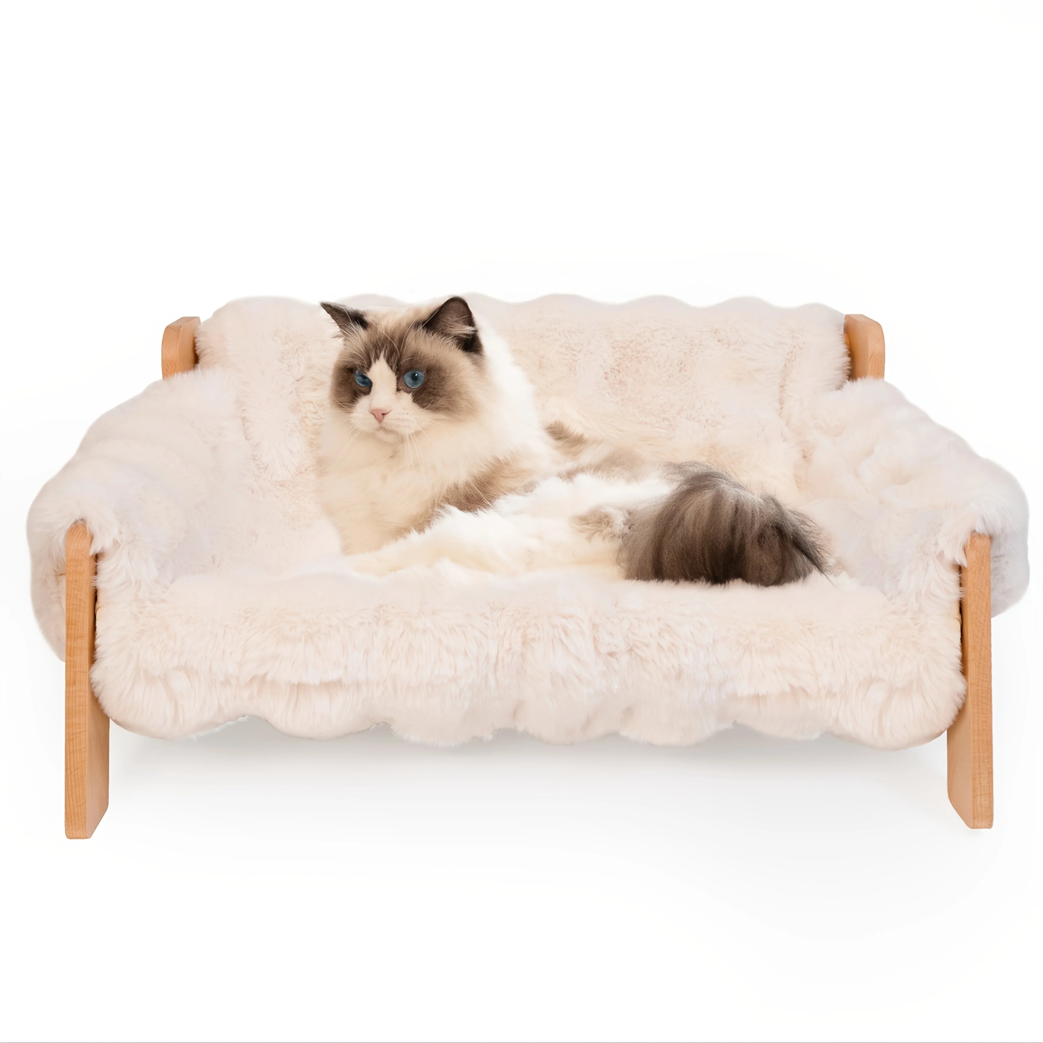 Raised Solid Wood Pet Couch Bed - Elevated Modern Cat & Dog Sofa Chair with Thick, Wide Wood Frame, (Suitable for cats & small D