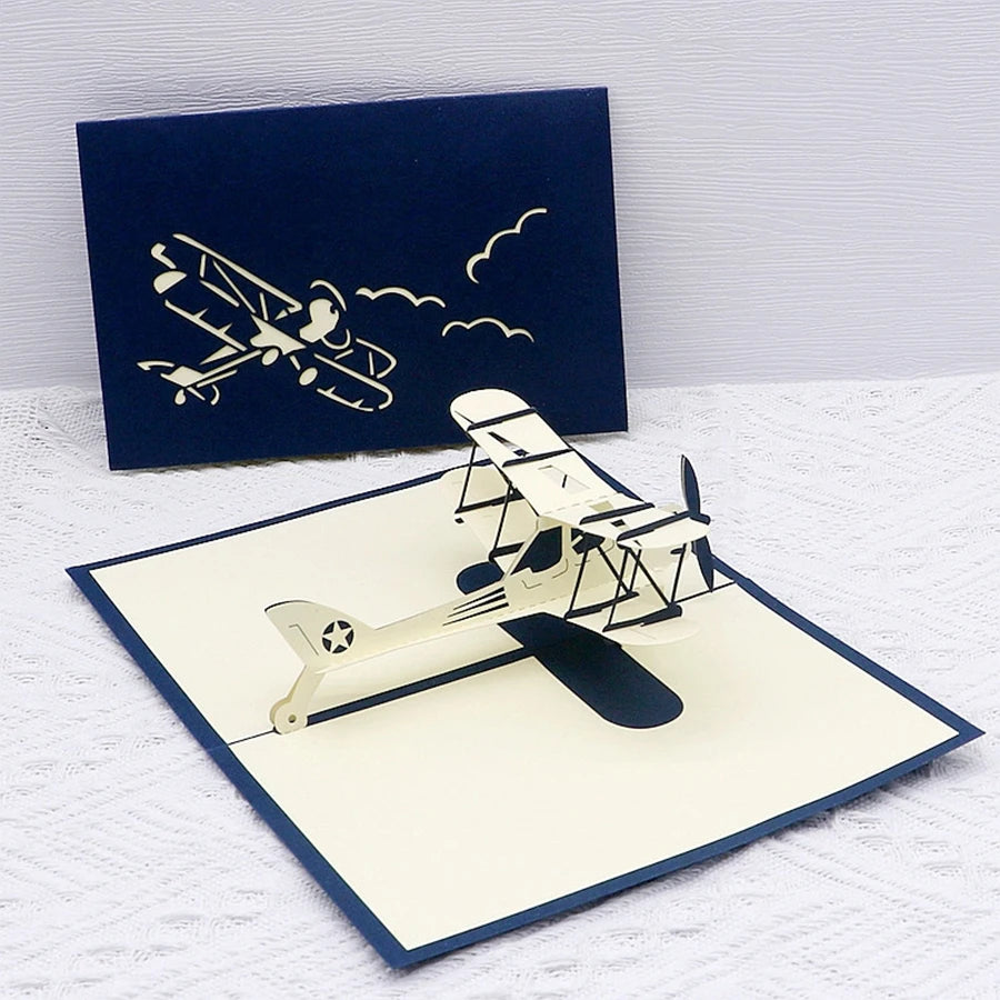 3D Pop-Up Biplane Greeting Card – Handmade Aviation Gift Card