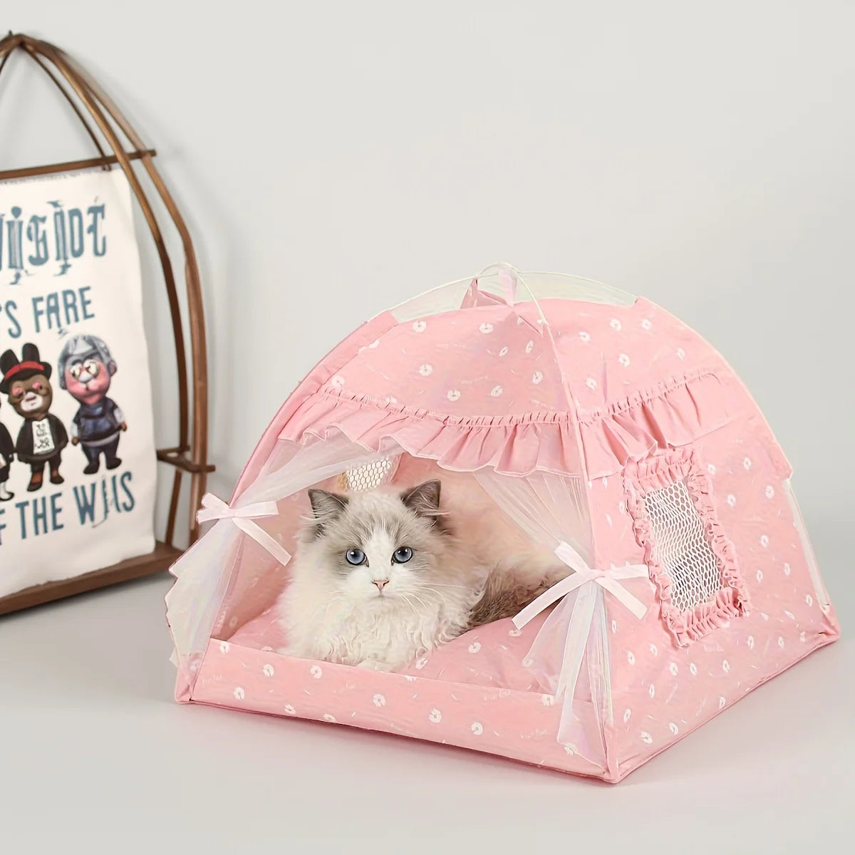 2026 NEW A luxurious and comfortable lace tent with a luxurious interior for family pets: the perfect nest for yourcatordog pet!