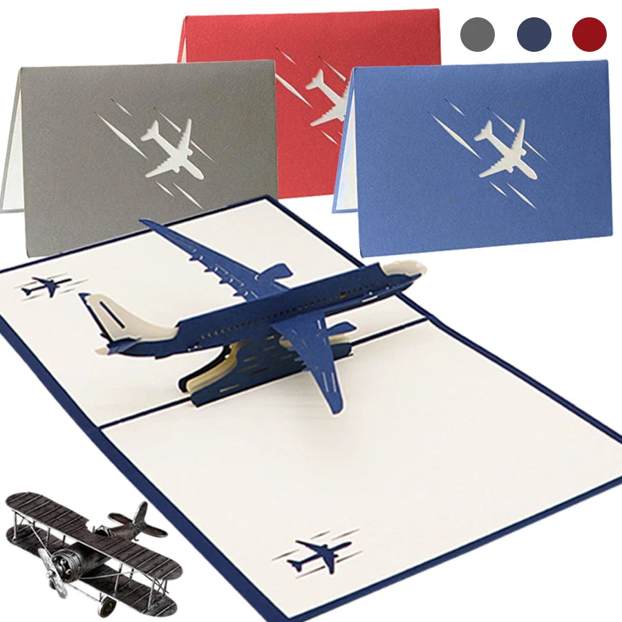 3D Pop-Up Biplane Greeting Card – Handmade Aviation Gift Card