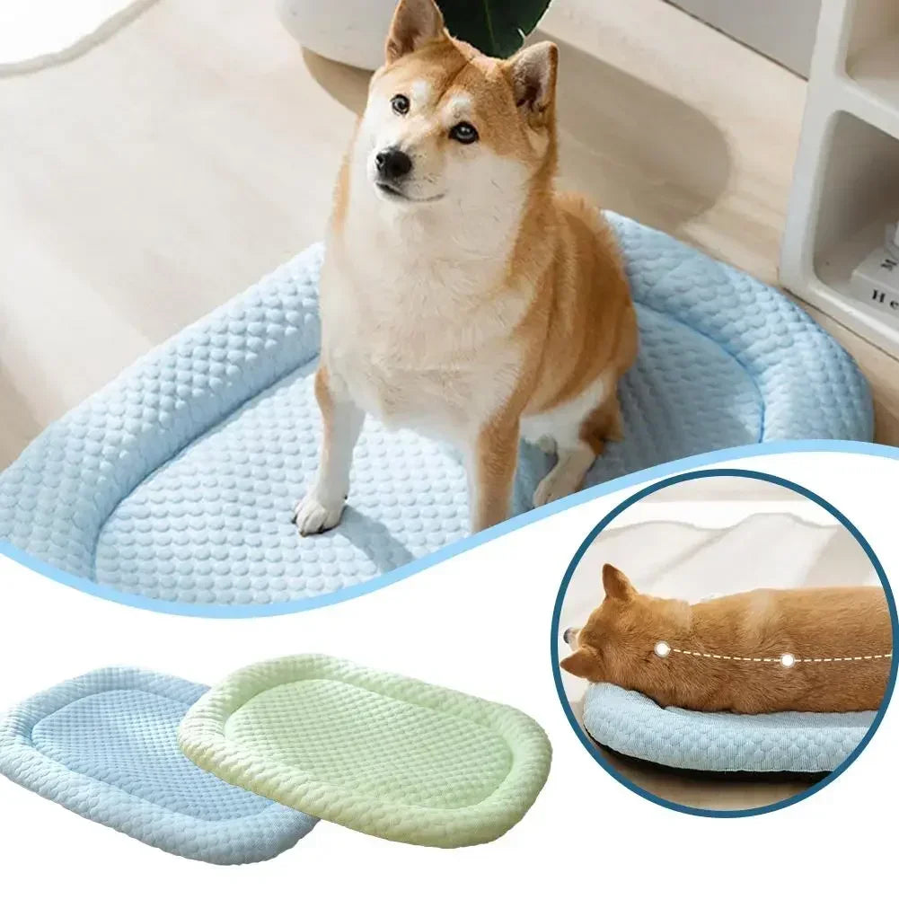 Ice Silk Cooling Dog Bed, Summer Pet Cushion Sleep Nest, Breathable Cool Mat Portable Pet Kennel for Small Medium Large Dog Cat