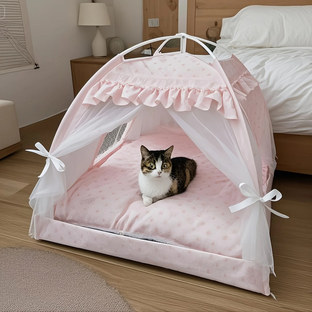 2026 NEW A luxurious and comfortable lace tent with a luxurious interior for family pets: the perfect nest for yourcatordog pet!