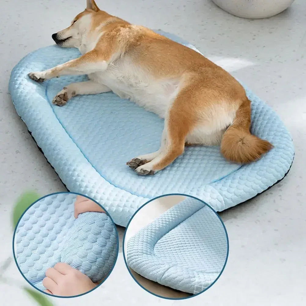 Ice Silk Cooling Dog Bed, Summer Pet Cushion Sleep Nest, Breathable Cool Mat Portable Pet Kennel for Small Medium Large Dog Cat