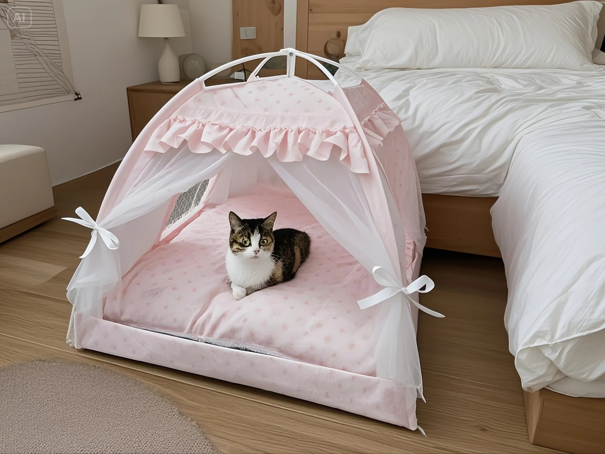 2026 NEW A luxurious and comfortable lace tent with a luxurious interior for family pets: the perfect nest for yourcatordog pet!