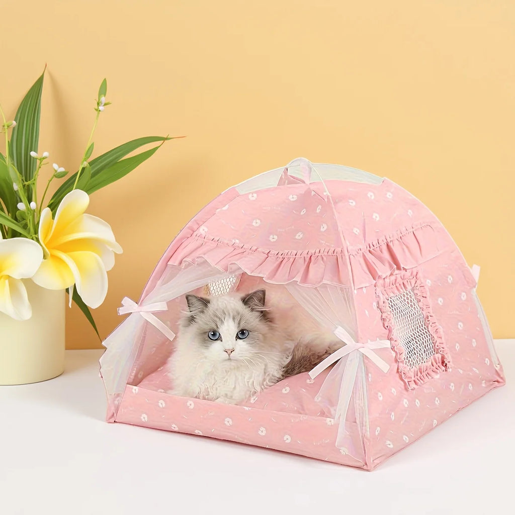 2026 NEW A luxurious and comfortable lace tent with a luxurious interior for family pets: the perfect nest for yourcatordog pet!