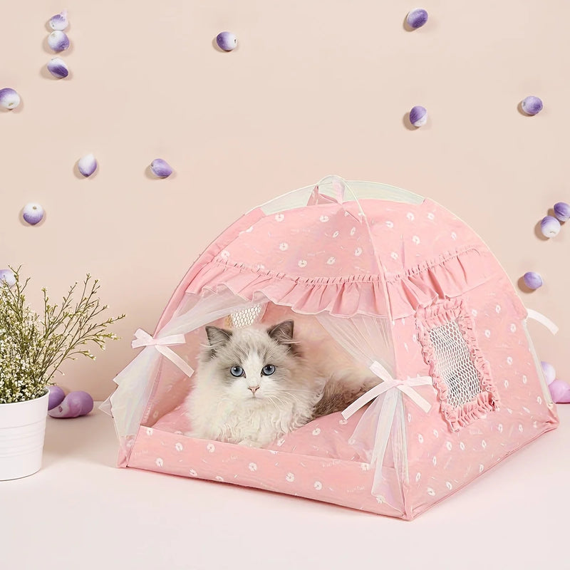2026 NEW A luxurious and comfortable lace tent with a luxurious interior for family pets: the perfect nest for yourcatordog pet!