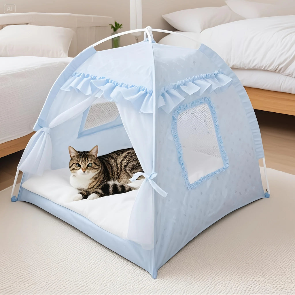 2026 NEW A luxurious and comfortable lace tent with a luxurious interior for family pets: the perfect nest for yourcatordog pet!